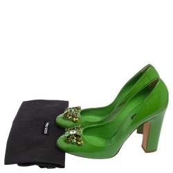 Pre Owned Dolce & Gabbana Green Patent Leather Crystal Embellished Pumps Size 39.5