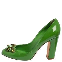 Pre Owned Dolce & Gabbana Green Patent Leather Crystal Embellished Pumps Size 39.5