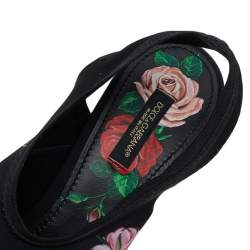 Dolce & Gabbana Black Floral Print Jersey Slingback Sandals Size 40