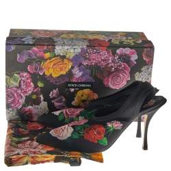 Dolce & Gabbana Black Floral Print Jersey Slingback Sandals Size 40