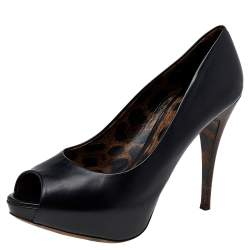 Dolce & Gabbana Black Leather Peep Toe Platform Pumps Size 40