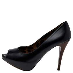 Dolce & Gabbana Black Leather Peep Toe Platform Pumps Size 40