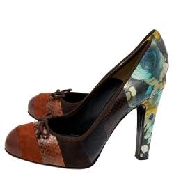 Dolce & Gabbana Multicolor Suede And Leather Bow Pumps Size 37.5 