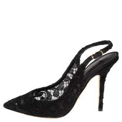 مملوكة مسبقًا Dolce & Gabbana Black Lace Slingback Sandals Size 38