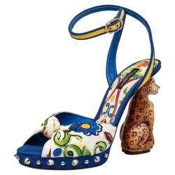 Pre Owned Dolce & Gabbana Multicolor Brocade Fabric Sculpture Heel Ankle Strap Platform Sandals Size 38.5