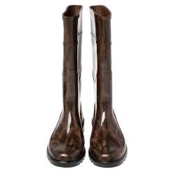 مملوكة مسبقًا حذاء بوت مطر منتصف ساق دولتشي أند غابانا مطاط مطبوع نقشة الفهد بني مقاس 40