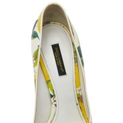 Pre Owned Dolce & Gabbana White Floral Print Leather Pointed Toe Pumps Size 38