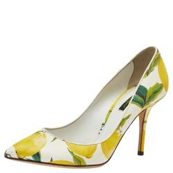 Pre Owned Dolce & Gabbana White Floral Print Leather Pointed Toe Pumps Size 38