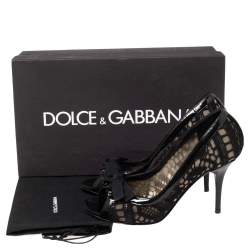 Dolce & Gabbana Black Embroidered Fabric And Mesh Peep Toe Bow Pumps Size 36