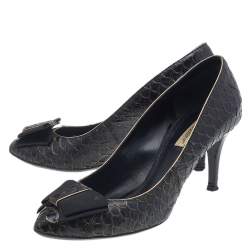 Pre Owned حذاء كعب عالي دولتشي آند غابانا جلد نقشة الثعبان أسود مقاس 37