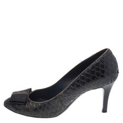 Pre Owned حذاء كعب عالي دولتشي آند غابانا جلد نقشة الثعبان أسود مقاس 37