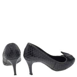 Pre Owned حذاء كعب عالي دولتشي آند غابانا جلد نقشة الثعبان أسود مقاس 37