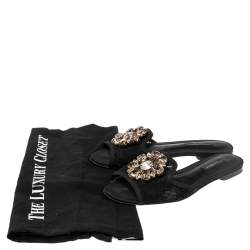 Pre Owned Dolce & Gabbana Black Lace Sofia Crystal Embellished Flats Size 35