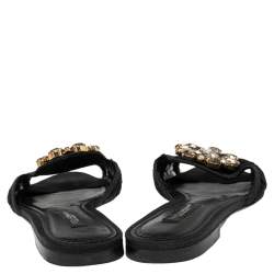 Pre Owned Dolce & Gabbana Black Lace Sofia Crystal Embellished Flats Size 35