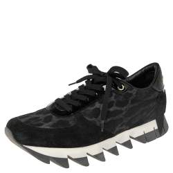 Dolce & Gabbana Black Leopard Print Fabric and Suede Sawtooth Sneakers Size 41