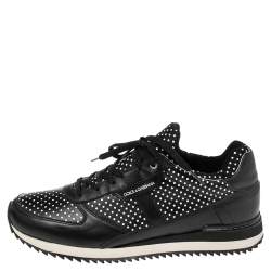Dolce & Gabbana Black/White Leather Polka Dot Lace Up Sneakers Size 40