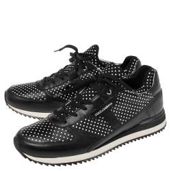 Pre Owned Dolce & Gabbana Black/White Leather Polka Dot Lace Up Sneakers Size 40