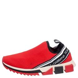 Pre Owned Dolce & Gabbana Red Knit Fabric Sorrento Sneakers Size 41