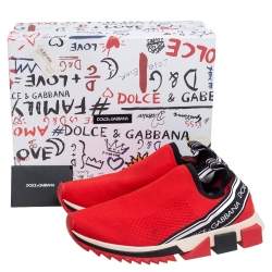Pre Owned Dolce & Gabbana Red Knit Fabric Sorrento Sneakers Size 41