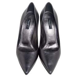 Dolce & Gabbana Metallic Grey Leather Lori Pointed Toe Pumps Size 39