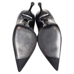 Dolce & Gabbana Metallic Grey Leather Lori Pointed Toe Pumps Size 39