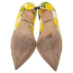 Pre Owned Dolce & Gabbana Multicolor Lemon Print Coated Canvas Pointed Toe Pumps Size 38