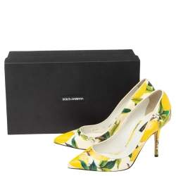 Pre Owned Dolce & Gabbana Multicolor Lemon Print Coated Canvas Pointed Toe Pumps Size 38