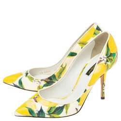 Pre Owned Dolce & Gabbana Multicolor Lemon Print Coated Canvas Pointed Toe Pumps Size 38