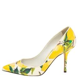 Pre Owned Dolce & Gabbana Multicolor Lemon Print Coated Canvas Pointed Toe Pumps Size 38