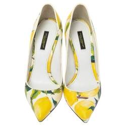 Pre Owned Dolce & Gabbana Multicolor Lemon Print Coated Canvas Pointed Toe Pumps Size 38