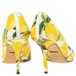 Pre Owned Dolce & Gabbana Multicolor Lemon Print Coated Canvas Pointed Toe Pumps Size 38