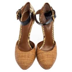 Pre Owned Dolce & Gabbana Brown/Beige Raffia and Python Ankle Strap Sandals Size 39