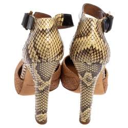 Pre Owned Dolce & Gabbana Brown/Beige Raffia and Python Ankle Strap Sandals Size 39