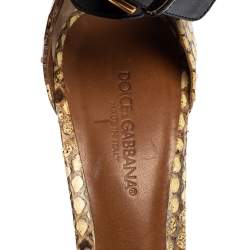 Pre Owned Dolce & Gabbana Brown/Beige Raffia and Python Ankle Strap Sandals Size 39