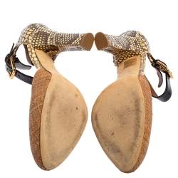 Pre Owned Dolce & Gabbana Brown/Beige Raffia and Python Ankle Strap Sandals Size 39