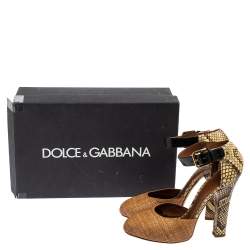 Pre Owned Dolce & Gabbana Brown/Beige Raffia and Python Ankle Strap Sandals Size 39