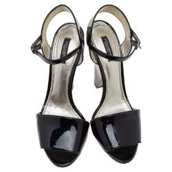 Dolce & Gabbana Black Patent Leather Open Toe Ankle Strap Sandals Size 39.5