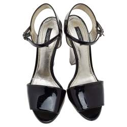 Pre Owned Dolce & Gabbana Black Patent Leather Open Toe Ankle Strap Sandals Size 39.5