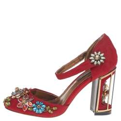 Dolce & Gabbana Red Embellished Jacquard Bird Cage Mary Jane Pumps Size 38  Dolce & Gabbana | TLC