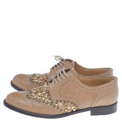 Pre Owned Dolce & Gabbana Tan Studded Brogue Leather Derby Shoes Size 38