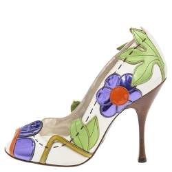 Pre Owned Dolce & Gabbana Multicolor Leather Floral Peep Toe Pumps 37
