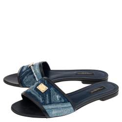 Pre Owned Dolce & Gabbana Blue Denim Flat Sandals Size 37.5