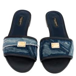 Pre Owned Dolce & Gabbana Blue Denim Flat Sandals Size 37.5