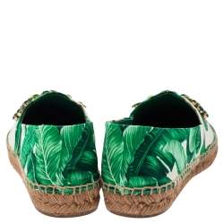 Pre Owned Dolce & Gabbana Green/White Floral Print Satin Embellished Espadrille Flats Size 37