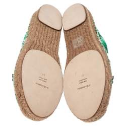 Pre Owned Dolce & Gabbana Green/White Floral Print Satin Embellished Espadrille Flats Size 37