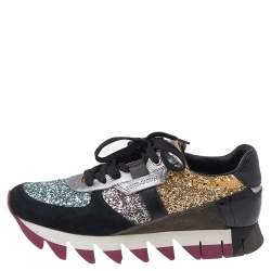 Pre Owned Dolce & Gabbana Multicolor Glitter, Leather, Patent Leather, And Suede Low Top Sneakers Size 38