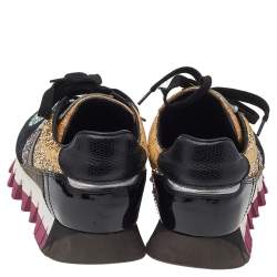 Pre Owned Dolce & Gabbana Multicolor Glitter, Leather, Patent Leather, And Suede Low Top Sneakers Size 38