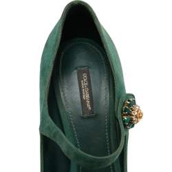 مملوكة مسبقًا Dolce & Gabbana Green Suede Crystal Embellished Mary Jane Pumps Size 40