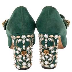 مملوكة مسبقًا Dolce & Gabbana Green Suede Crystal Embellished Mary Jane Pumps Size 40