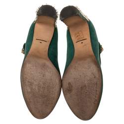 مملوكة مسبقًا Dolce & Gabbana Green Suede Crystal Embellished Mary Jane Pumps Size 40